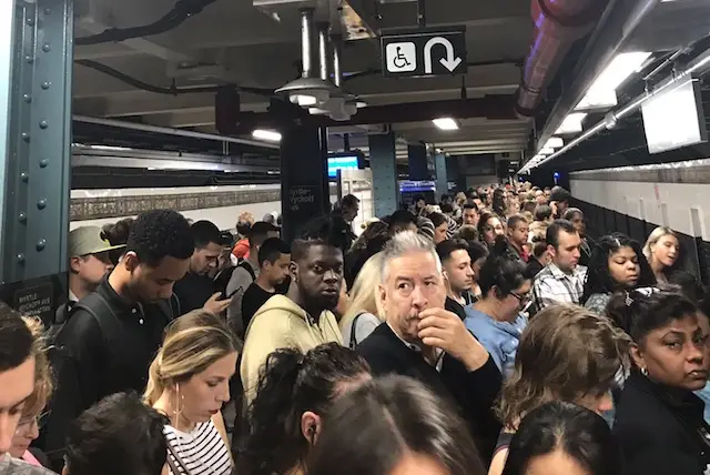 People were crowding on to the platform as far back as the Myrtle-Wyckoff station.